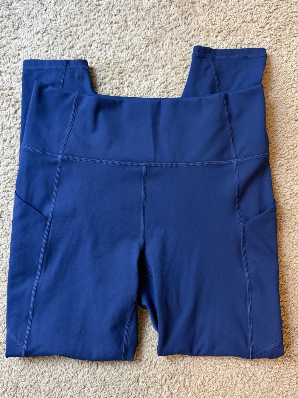 Fabletics Deep Blue High-Waist Cropped Leggings with Side Pockets